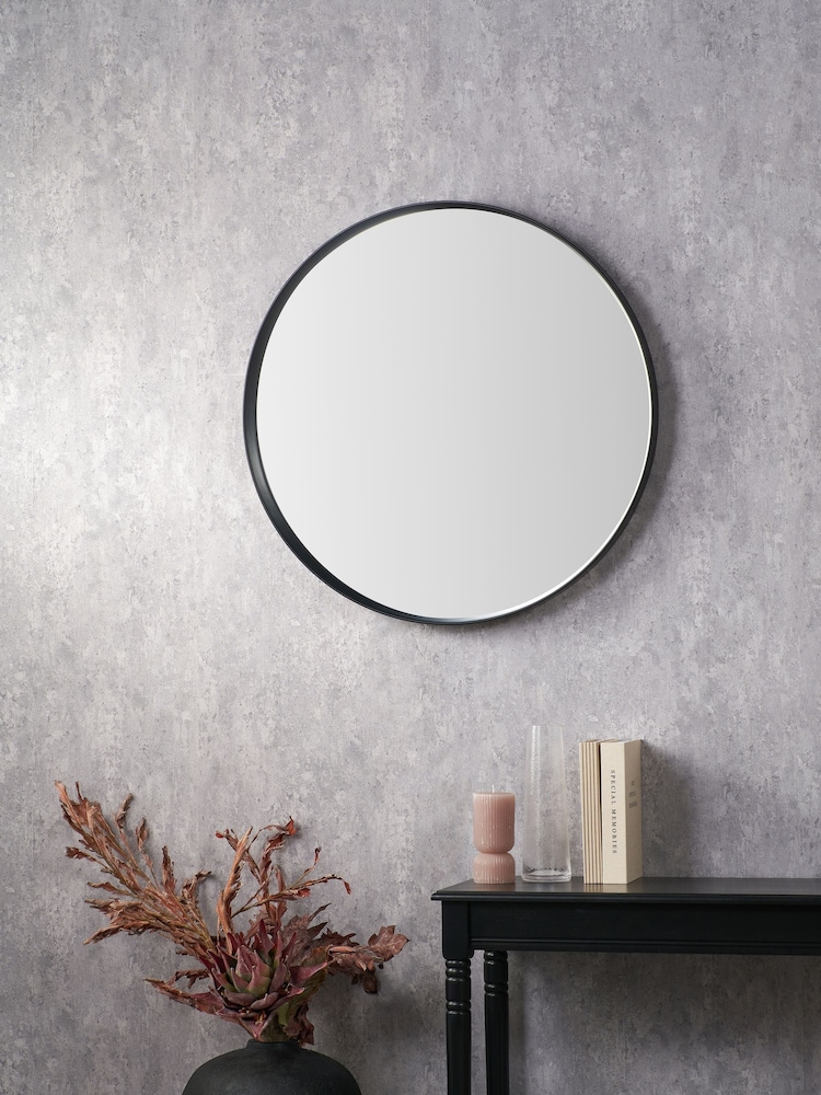 Pacific Black Wood Veneer Deep Edge Round Wall Mirror Large - Image 1 of 6