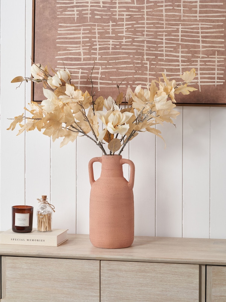 Pacific Natural Textured Decorative Vase with Large Handles - Image 1 of 6