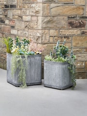 Pacific Set of 2 Grey Galvanised Zinc Square Planters - Image 1 of 6