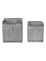 Pacific Set of 2 Grey Galvanised Zinc Square Planters - Image 5 of 6