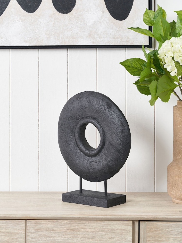 Pacific Black Handcarved Mango Wood Circular Ornament - Image 1 of 6