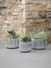 Pacific Grey S/3 Galvanised Zinc Round Planters - Image 1 of 6