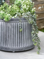 Pacific Grey S/3 Galvanised Zinc Round Planters - Image 3 of 6