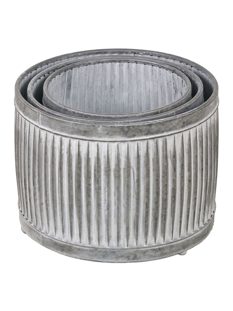 Pacific Grey S/3 Galvanised Zinc Round Planters - Image 6 of 6