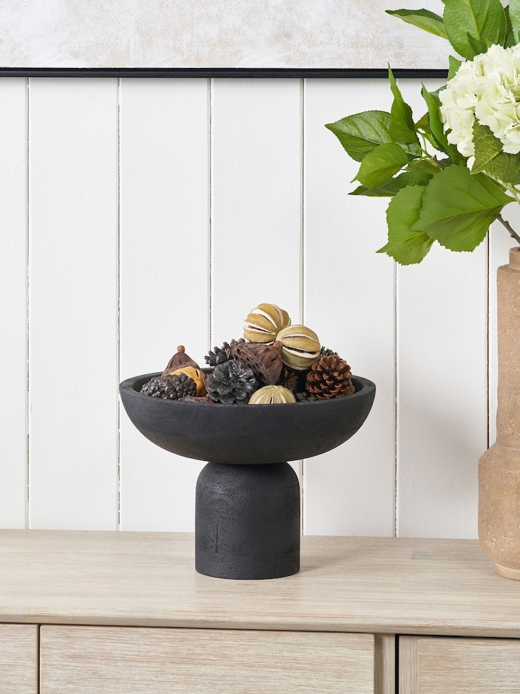 Pacific Black Handcarved Mango Wood Bowl with Raised Base - Image 1 of 6