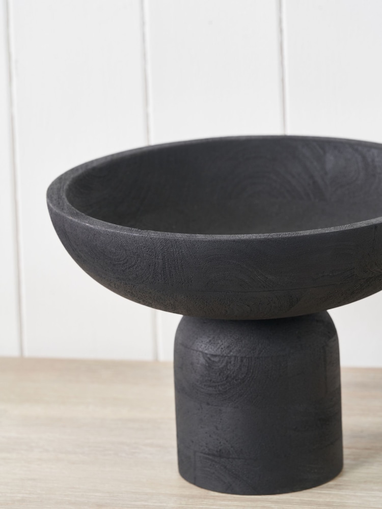 Pacific Black Handcarved Mango Wood Bowl with Raised Base - Image 2 of 6