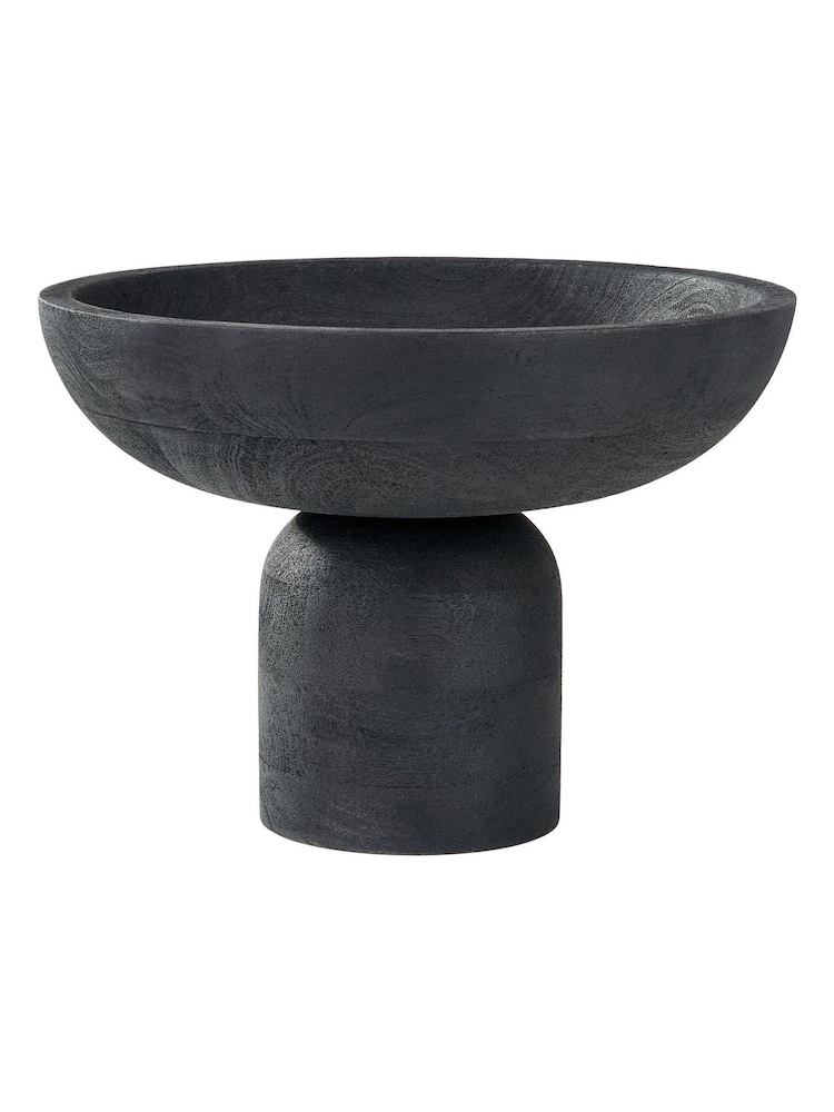 Pacific Black Handcarved Mango Wood Bowl with Raised Base - Image 6 of 6