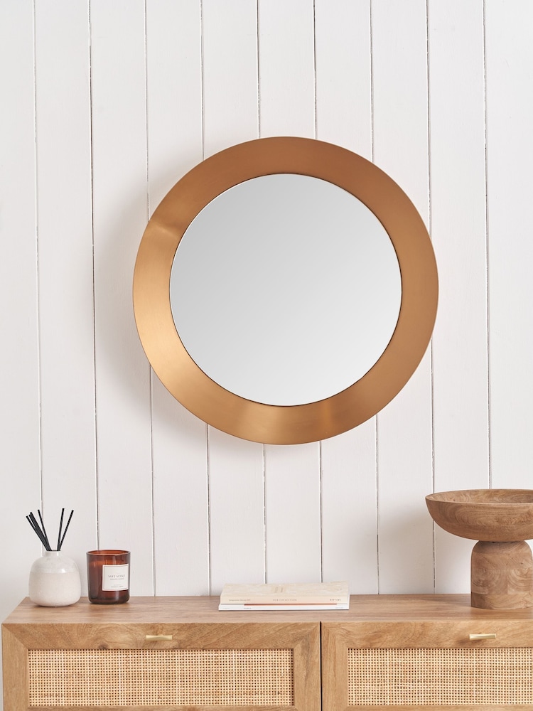 Pacific Gold Metal Angled Frame Round Mirror - Image 1 of 6