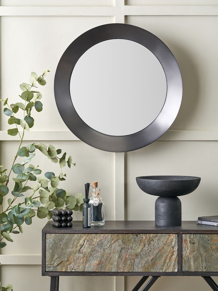 Pacific Graphite Metal Angled Frame Round Mirror - Image 1 of 5
