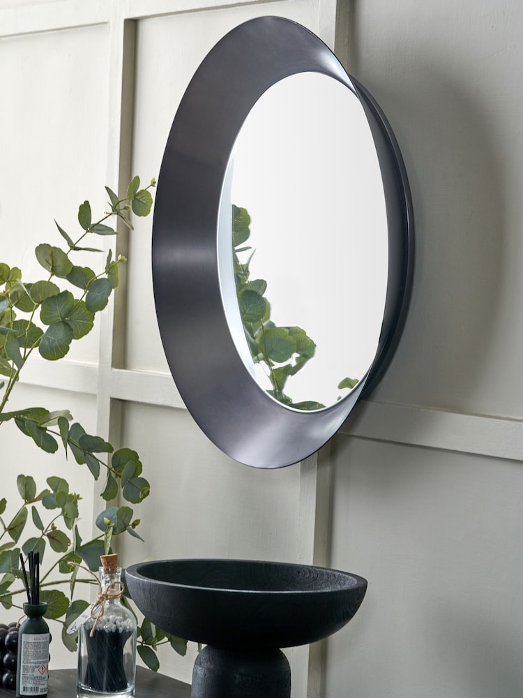 Pacific Graphite Metal Angled Frame Round Mirror - Image 2 of 5