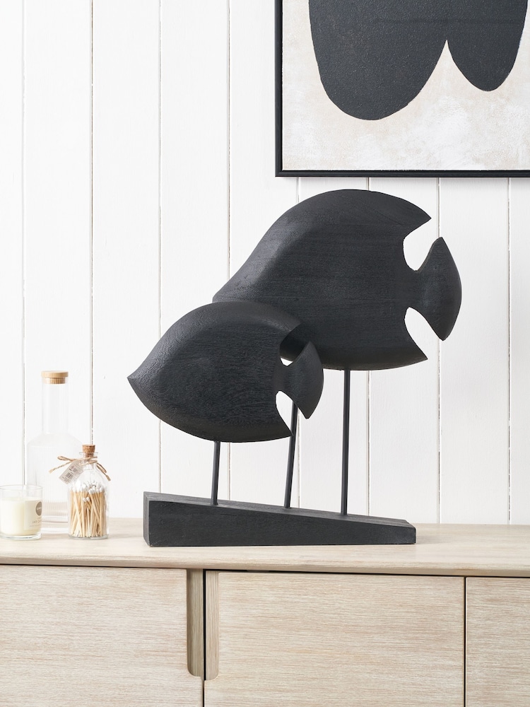 Pacific Black Mango Wood Double Teardrop Angelfish Ornament - Image 1 of 6