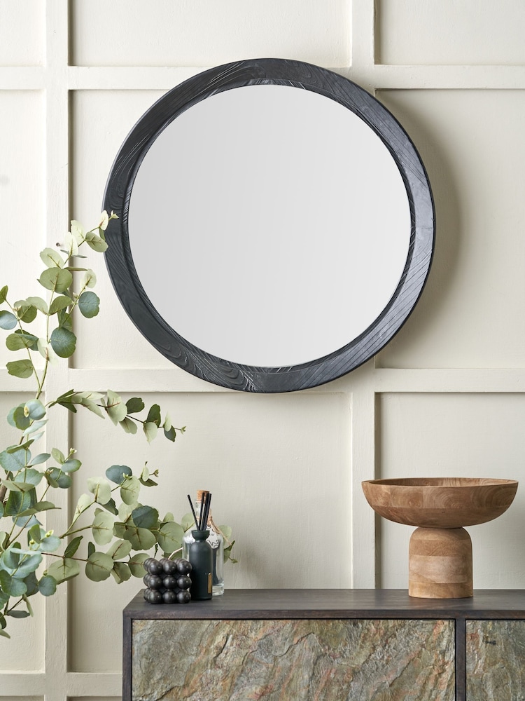 Pacific Black Elwood Fir Wood Effect Round Wall Mirror - Image 1 of 6