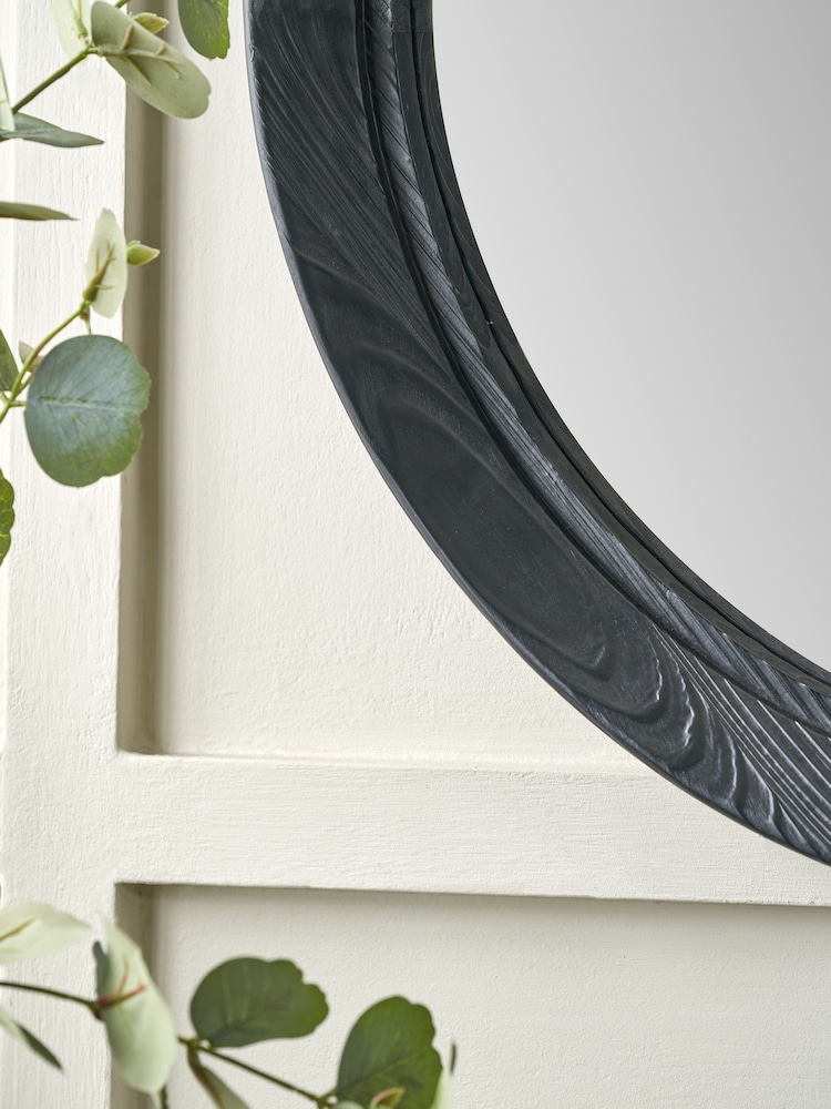 Pacific Black Elwood Fir Wood Effect Round Wall Mirror - Image 2 of 6