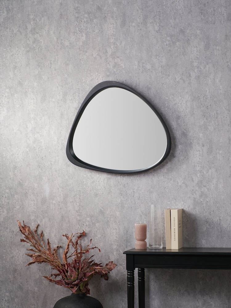 Pacific Black Wood Veneer Curved Wall Mirror - Image 1 of 5