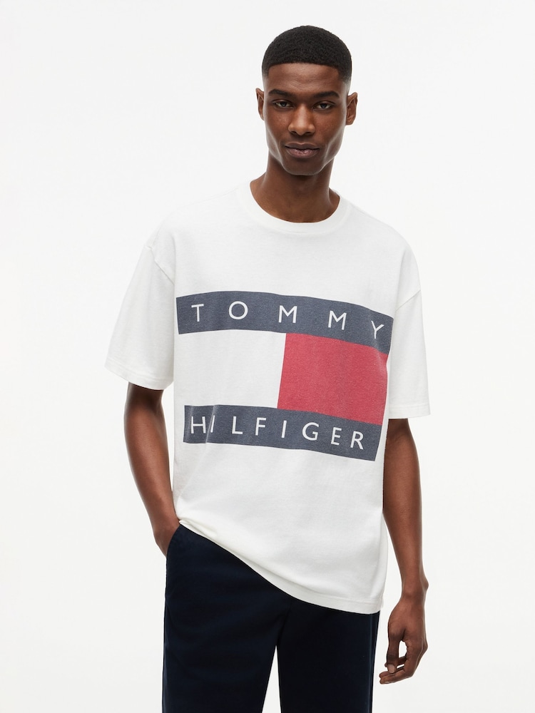Tommy Hilfiger White Flag Crew Neck T-Shirt - Image 1 of 5