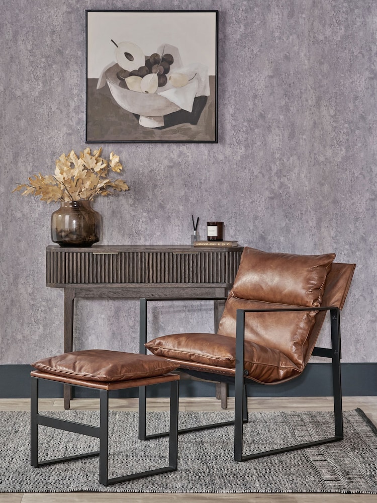 Pacific Brown Nico Vintage Leather Chair and Footstool - Image 1 of 6