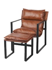 Pacific Brown Nico Vintage Leather Chair and Footstool - Image 6 of 6