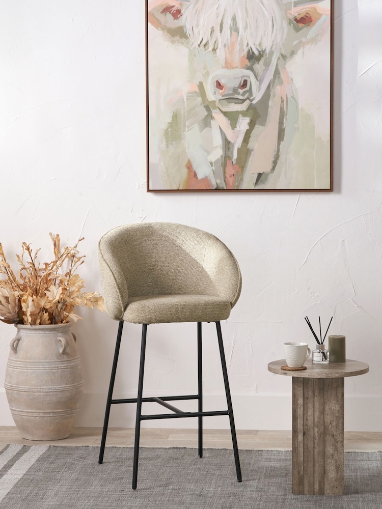 Pacific Mocha Kelsby Chenille and Metal Tub Bar Stool - Image 1 of 6