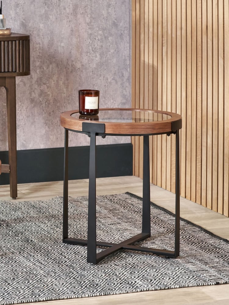 Pacific Walnut Vermont Glass and Wood Veneer Side Table - Image 1 of 6