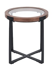 Pacific Walnut Vermont Glass and Wood Veneer Side Table - Image 2 of 6