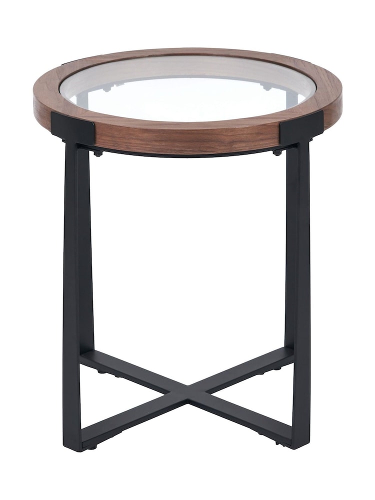 Pacific Walnut Vermont Glass and Wood Veneer Side Table - Image 2 of 6
