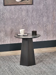 Pacific Jade Marble Effect and Dark Brown Oak Veneer Side Table - Image 1 of 5