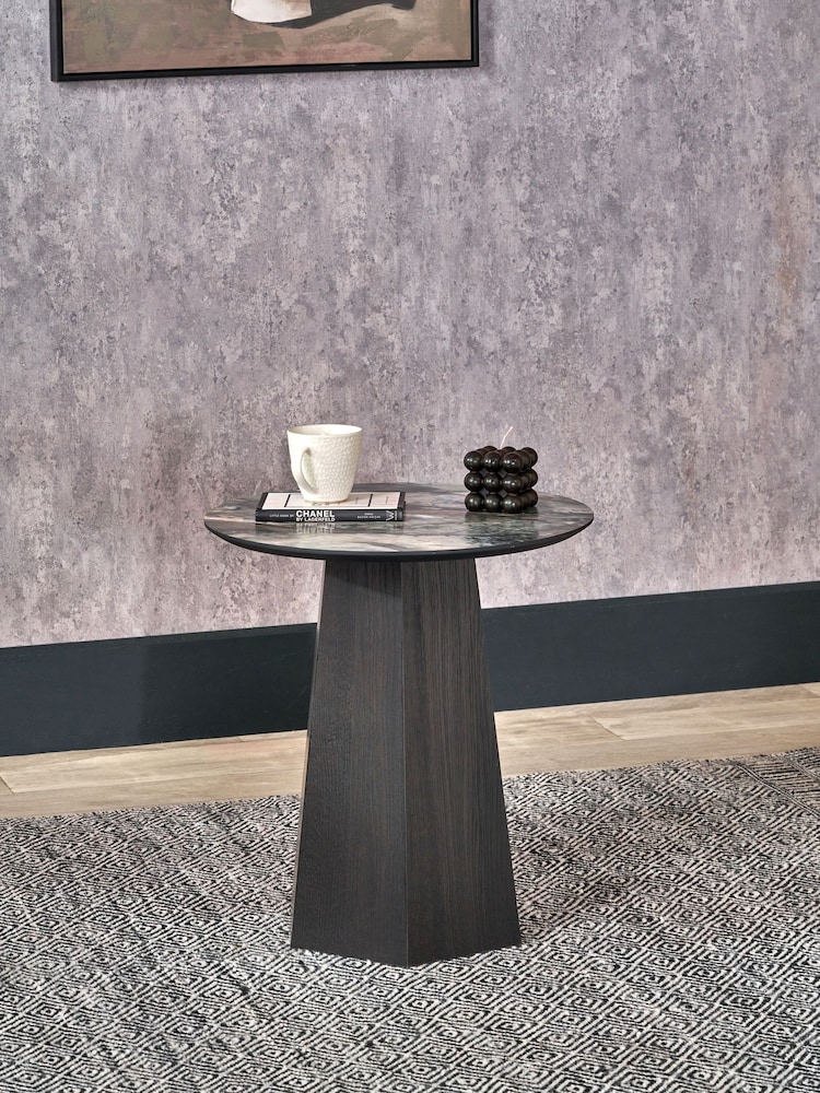 Pacific Jade Marble Effect and Dark Brown Oak Veneer Side Table - Image 1 of 5