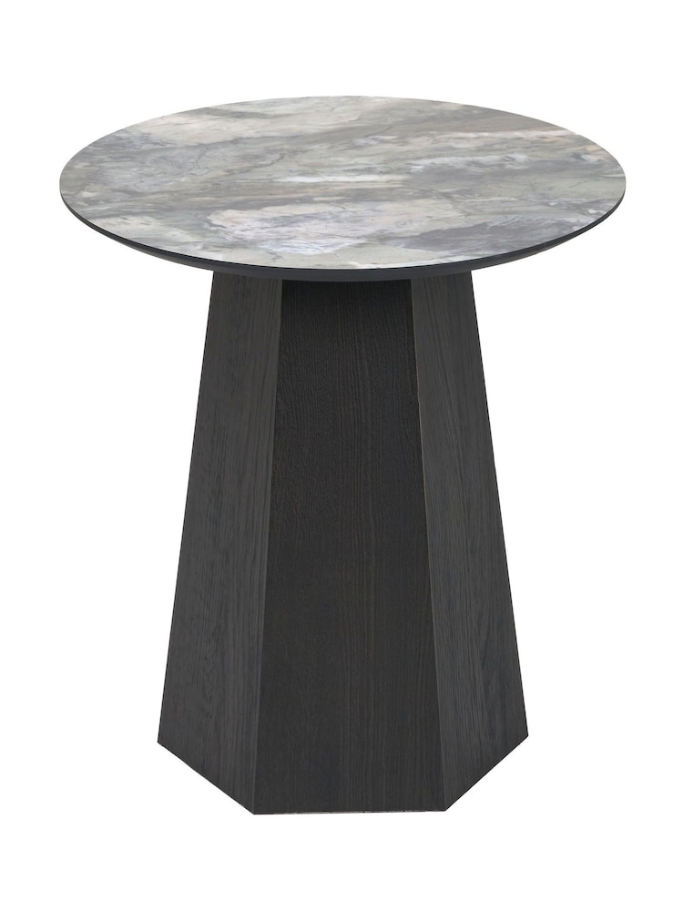 Pacific Jade Marble Effect and Dark Brown Oak Veneer Side Table - Image 5 of 5