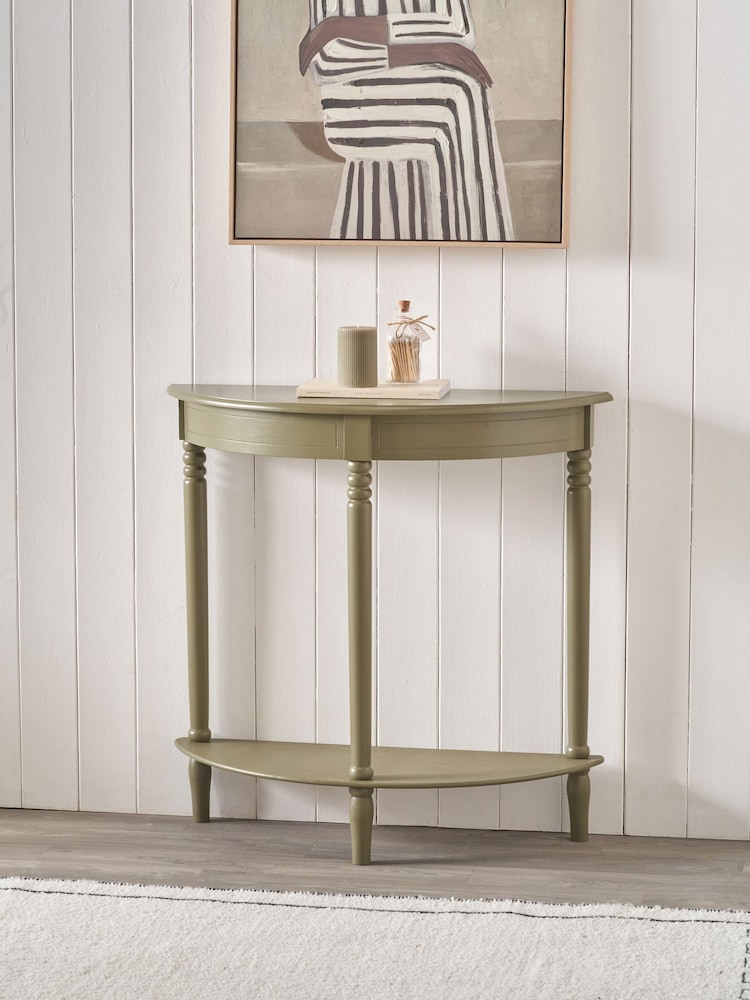 Pacific Olive Heritage Pine Wood Half Moon Console Table - Image 1 of 6 Pacific Olive Heritage Pine Wood Half Moon Console Table - Image 1 of 6