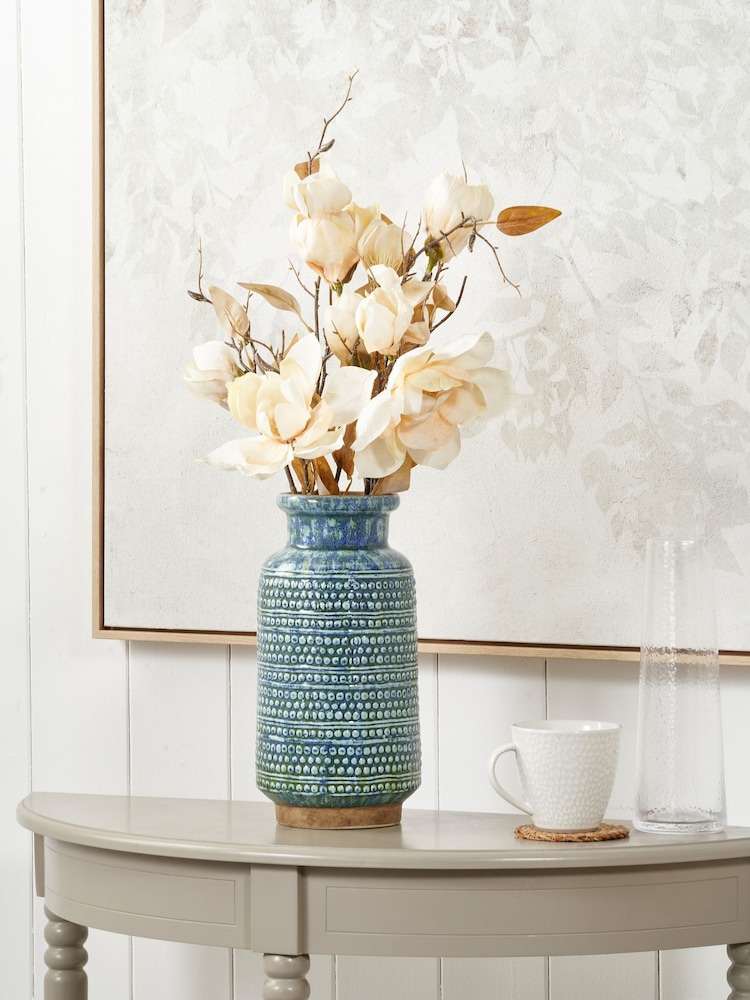 Pacific Blue Theano Dot Design Glaze Vase - Image 1 of 6