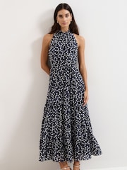 Phase Eight Nita Navy Spot Maxi Dress - Image 1 de 7