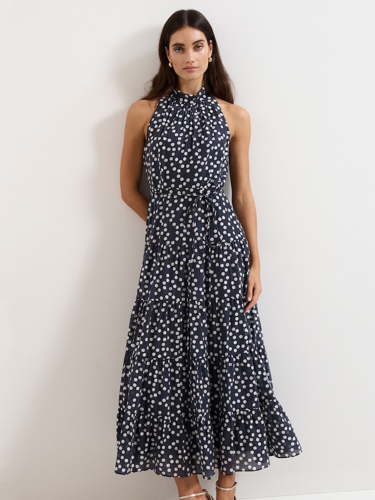 Phase Eight Nita Navy Spot Maxi Dress - Image 1 de 7