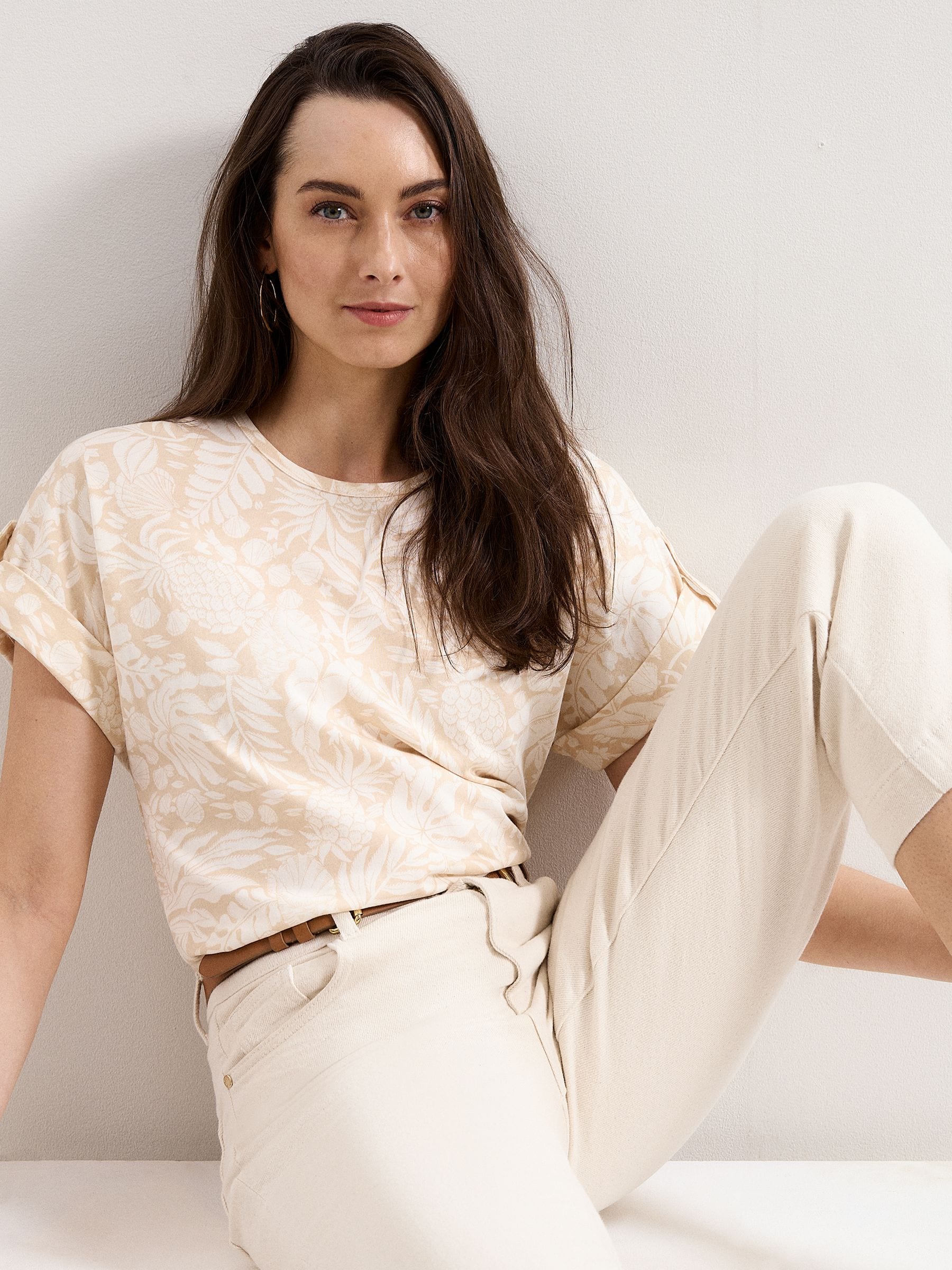 Phase Eight Women's Light Beige Soft Drape Floral Short Sleeve Top In Size 16 - Image 5