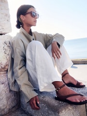 Russell & Bromley Tan Spey Toe Loop Sandals - Image 3 of 5