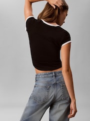 Calvin Klein Black Slim Cotton Stretch Ringer T-Shirt - Image 2 of 5