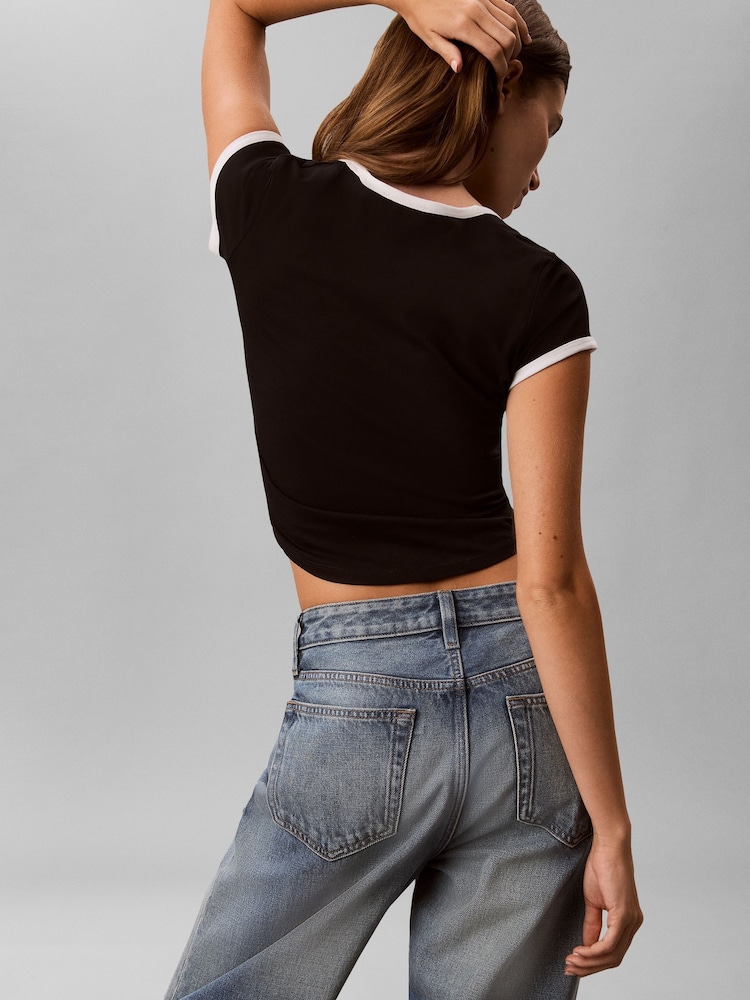 Calvin Klein Black Slim Cotton Stretch Ringer T-Shirt - Image 2 of 5