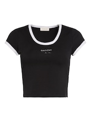 Calvin Klein Black Slim Cotton Stretch Ringer T-Shirt - Image 5 of 5