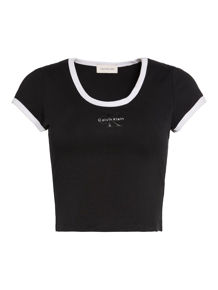 Calvin Klein Black Slim Cotton Stretch Ringer T-Shirt - Image 5 of 5