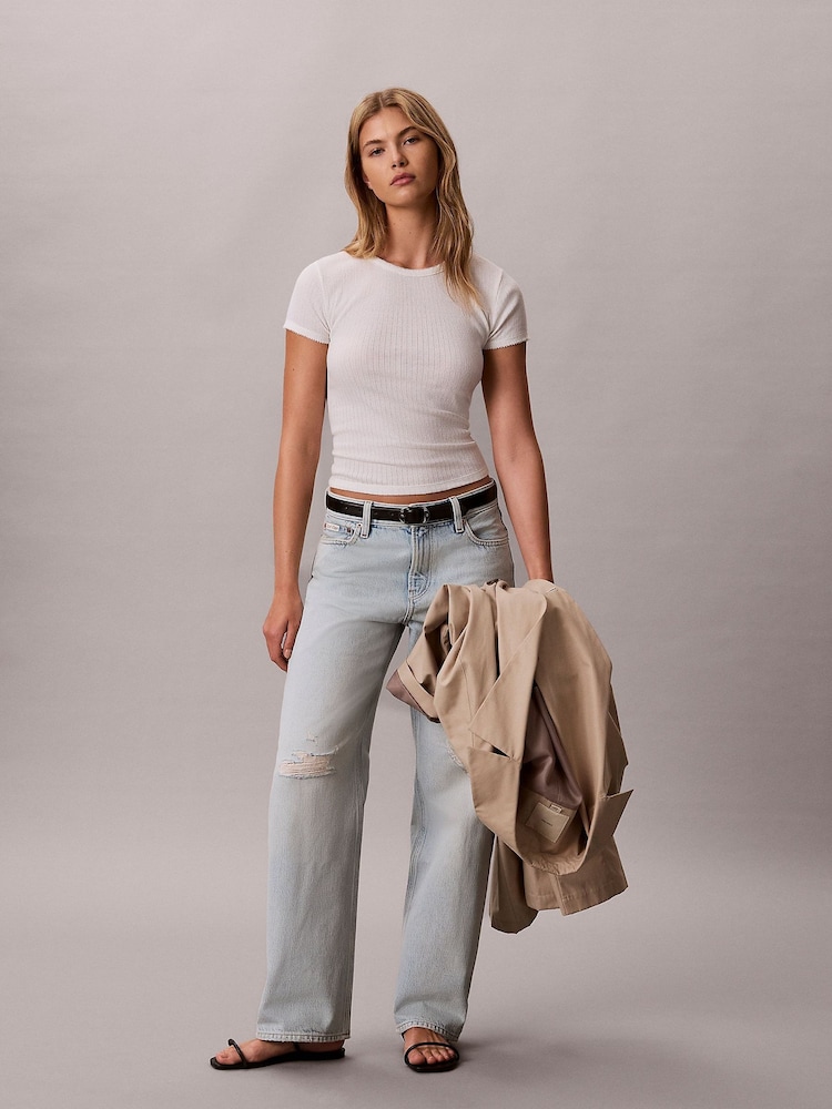 Calvin Klein Blue 90's Straight Distressed Jeans - Image 1 of 6 Calvin Klein Blue 90's Straight Distressed Jeans - Image 1 of 6