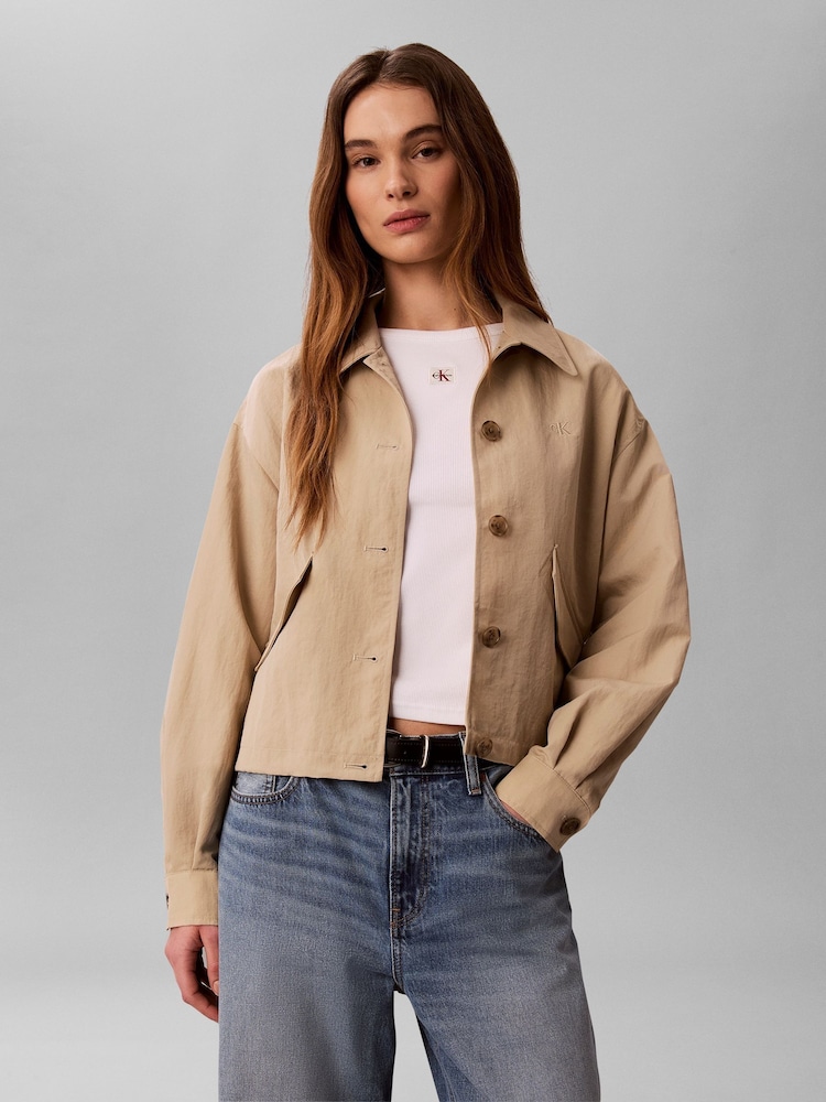 Calvin Klein White Short Nylon Twill Trench Jacket - Image 1 of 5