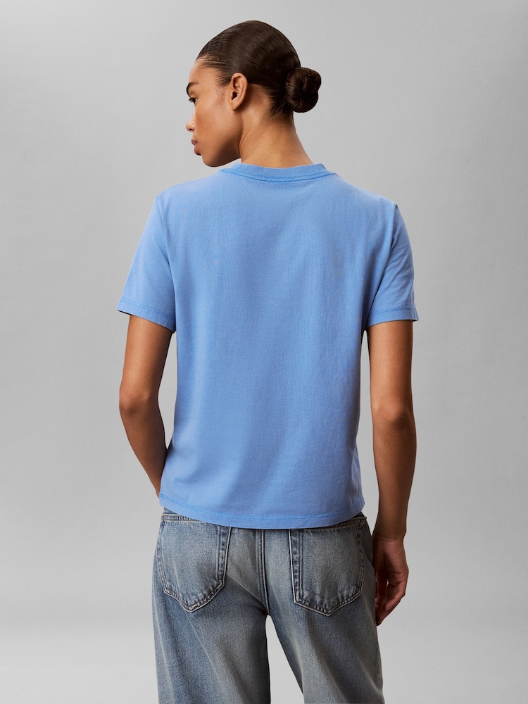 Calvin Klein Blue Washed Cotton Monogram T-Shirt - Image 2 of 5