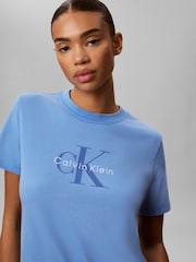 Calvin Klein Blue Washed Cotton Monogram T-Shirt - Image 3 of 5