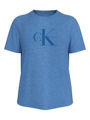 Calvin Klein Blue Washed Cotton Monogram T-Shirt - Image 5 of 5