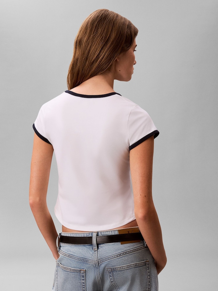 Calvin Klein White Slim Cotton Stretch Ringer T-Shirt - Image 2 of 5