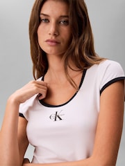 Calvin Klein White Slim Cotton Stretch Ringer T-Shirt - Image 4 of 5