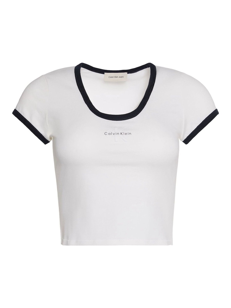 Calvin Klein White Slim Cotton Stretch Ringer T-Shirt - Image 5 of 5