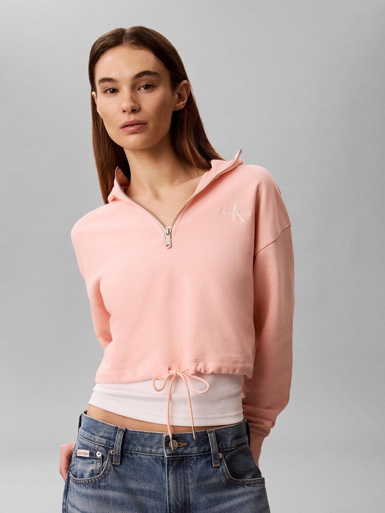 Calvin Klein Pink Monologo Terry Cropped Hoodie - Image 1 of 6