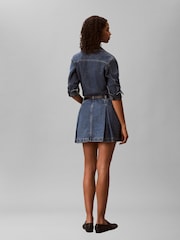 Calvin Klein Blue Pleated Denim Mini Skirt - Image 2 of 5
