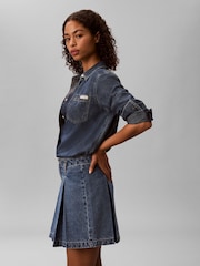 Calvin Klein Blue Pleated Denim Mini Skirt - Image 3 of 5
