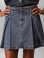 Calvin Klein Blue Pleated Denim Mini Skirt - Image 4 of 5